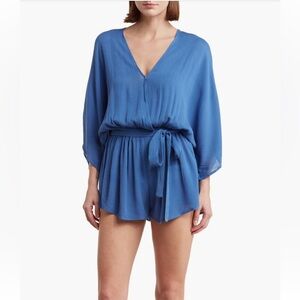 Elan Deep Blue V-Neck Cover-Up Romper